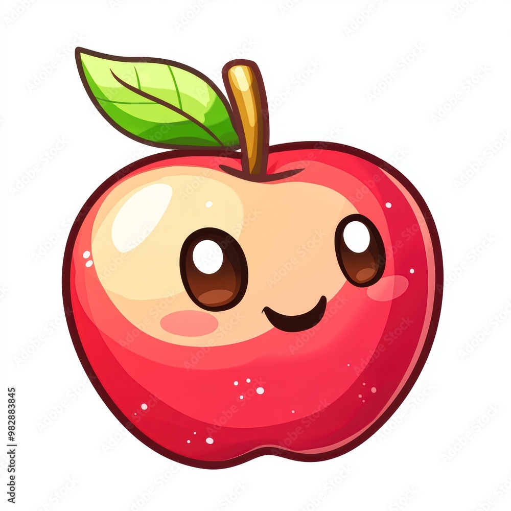 A cute, animated apple with big eyes and a small smile, perfect for children's content, educational materials, or health-related materials