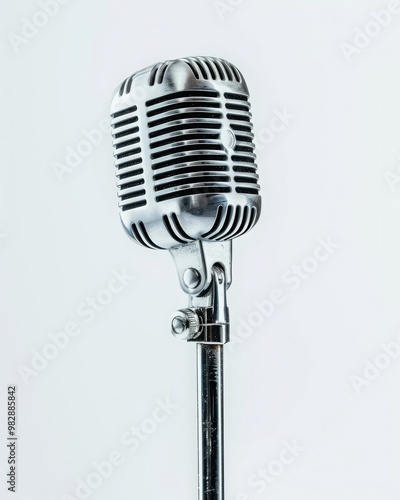 Vintage metal microphone on white background, cut-out, PNG, clipping path