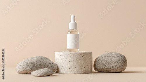 Blank Cosmetic Syrum Dropper Bottle Mockup Isolated on a minimal Podium photo