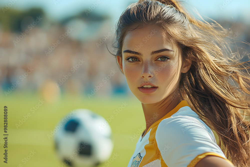 Retrato de chica joven jugando a fútbol Retrato de chica joven jugando a fútbol