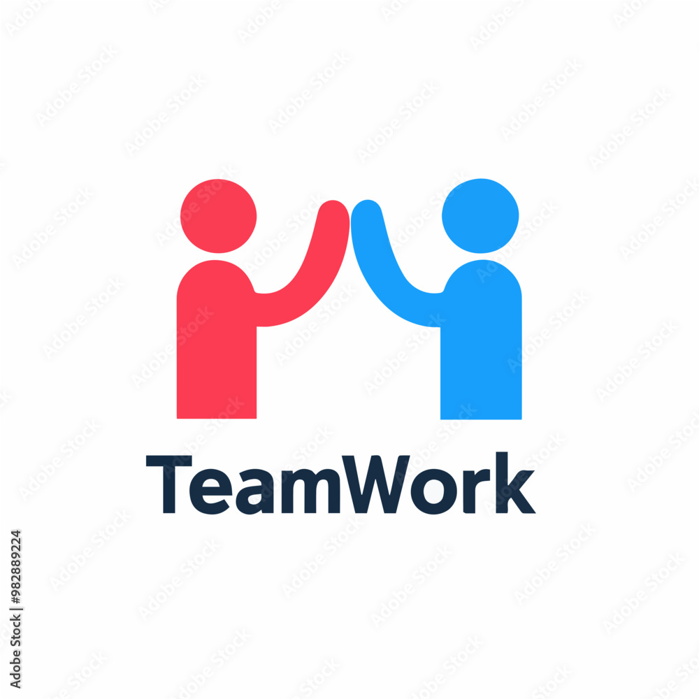 Simple teamwork logo design featuring two abstract figures high-fiving in red and blue. Ideal for collaboration, team-building, or partnership concepts. Simple teamwork logo design featuring two abstract figures high-fiving in red and blue. Ideal for collaboration, team-building, or partnership concepts.