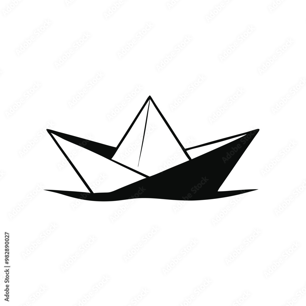 Paper boat on the water, Vector silhouette, on an isolated white background Paper boat on the water, Vector silhouette, on an isolated white background