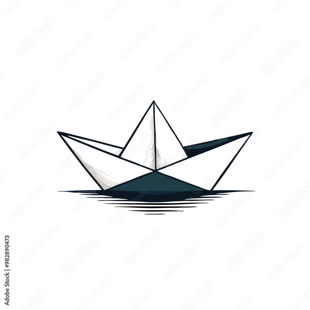 Paper boat on the water, Vector silhouette, on an isolated white background Paper boat on the water, Vector silhouette, on an isolated white background