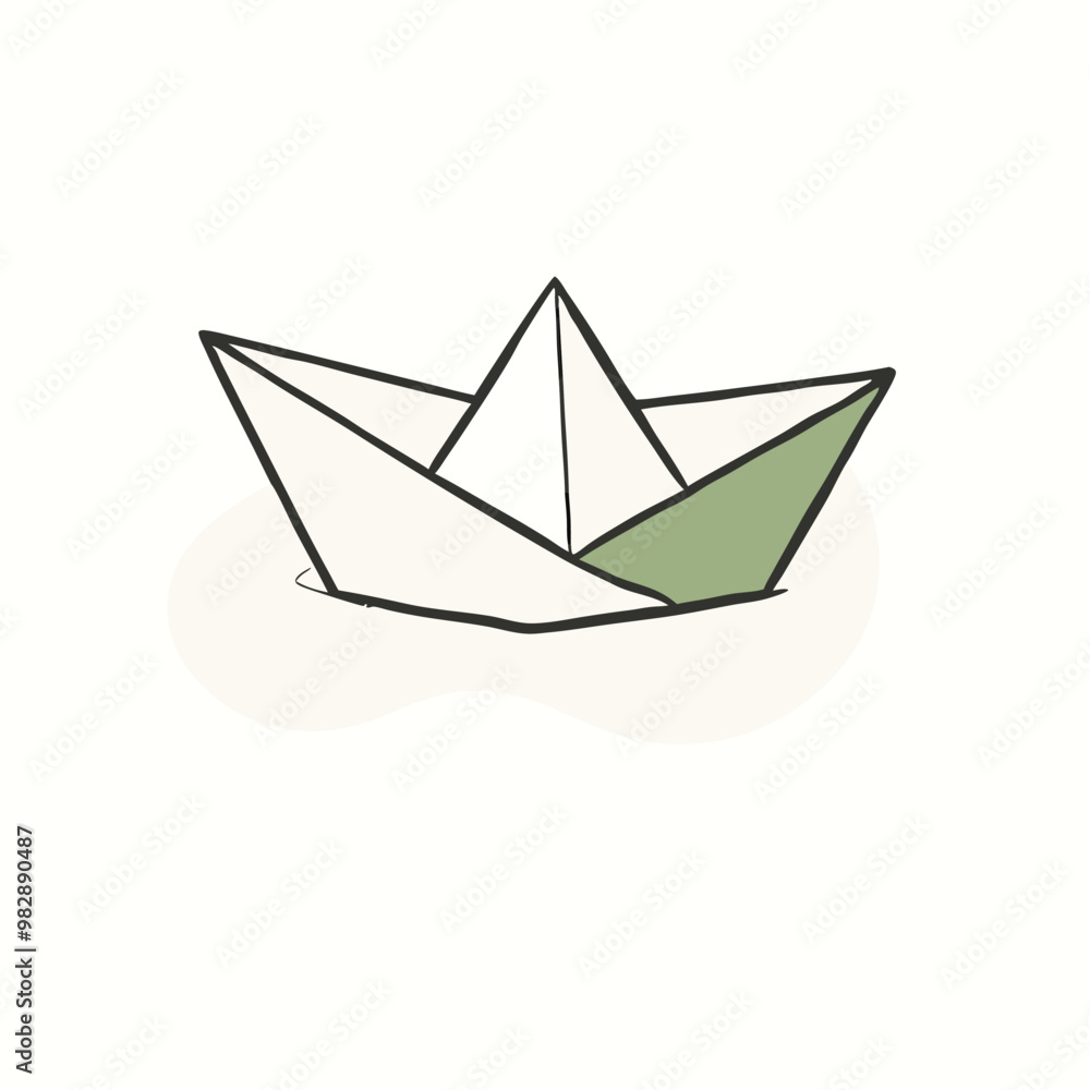 Paper boat on the water, Vector silhouette, on an isolated white background Paper boat on the water, Vector silhouette, on an isolated white background