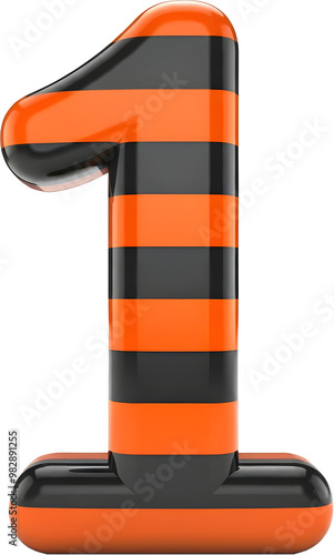 Glossy 3D Number 1 with Orange and Black Stripes