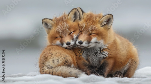 Little wild fox cubs close up photo