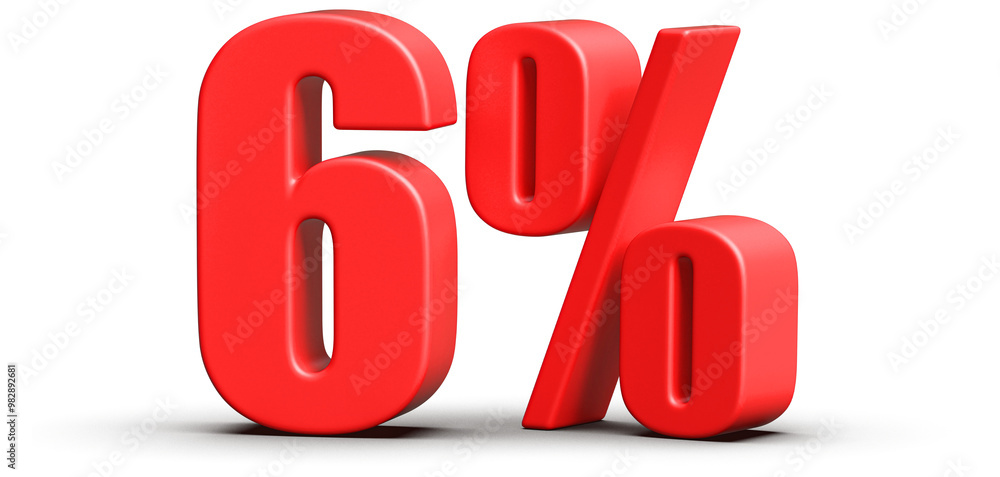 6 Percent Off Sale . Red Number Discount 3D Render 6 Percent Off Sale . Red Number Discount 3D Render
