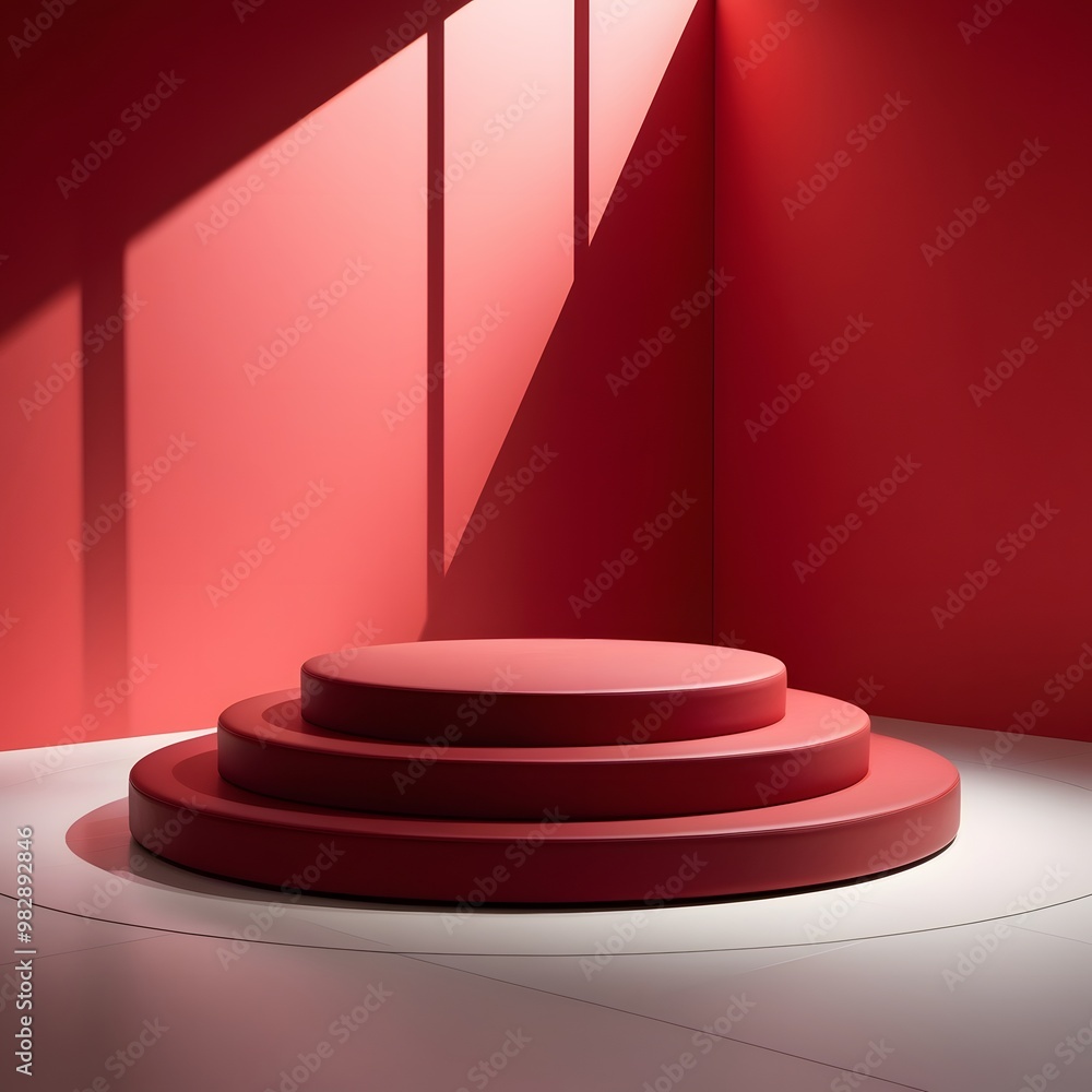 Fototapeta premium Red podium and Red background for product presentation. AI Generated