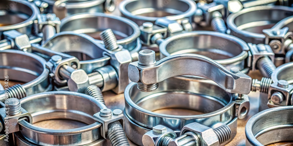 Close-up of pipe clamps with a hot dip galvanized finish