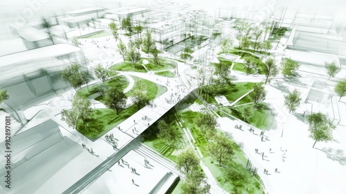 Urban planning sketch showcasing sustainable design principles. photo