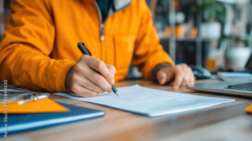 A person handing over a resume at a job fair, fear of rejection clear in their hesitant smile and unsure body language A person handing over a resume at a job fair, fear of rejection clear in their hesitant smile and unsure body language
