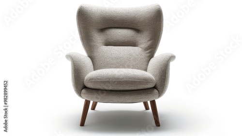 upholstered accent chair in soft light gray fabric