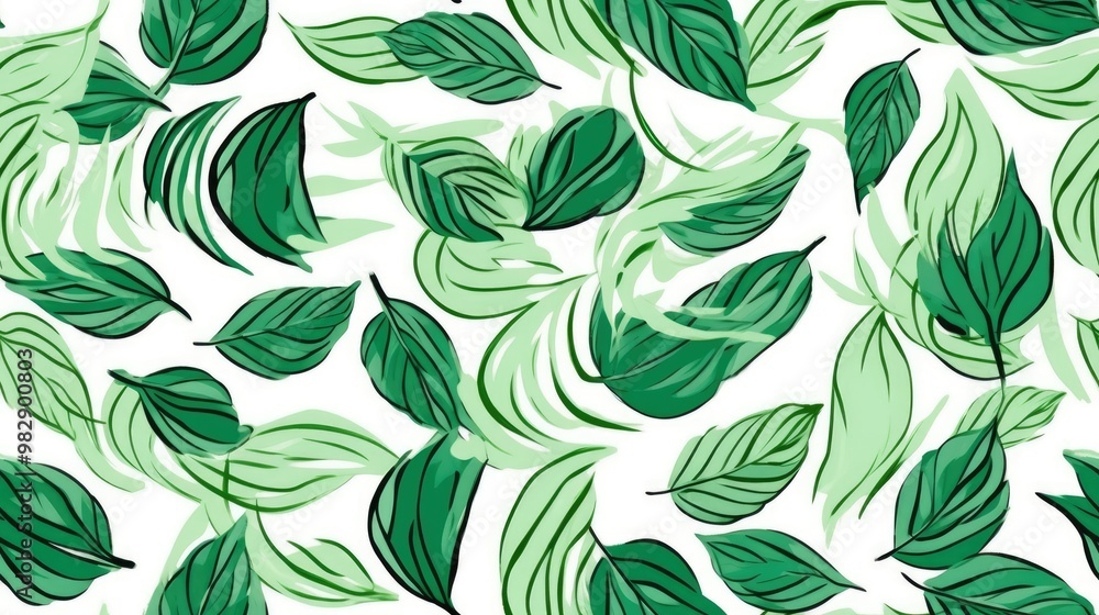 Minimalist Green Leaf Seamless Pattern. Abstract Botanical Leaf Design on White Background. Generative AI Minimalist Green Leaf Seamless Pattern. Abstract Botanical Leaf Design on White Background. Generative AI