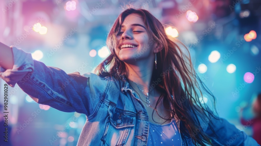 Naklejka premium beautiful young woman enjoying a concert