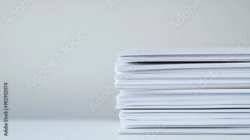  neatly arranged stack of business documents or reports, with a focus on simplicity and clarity