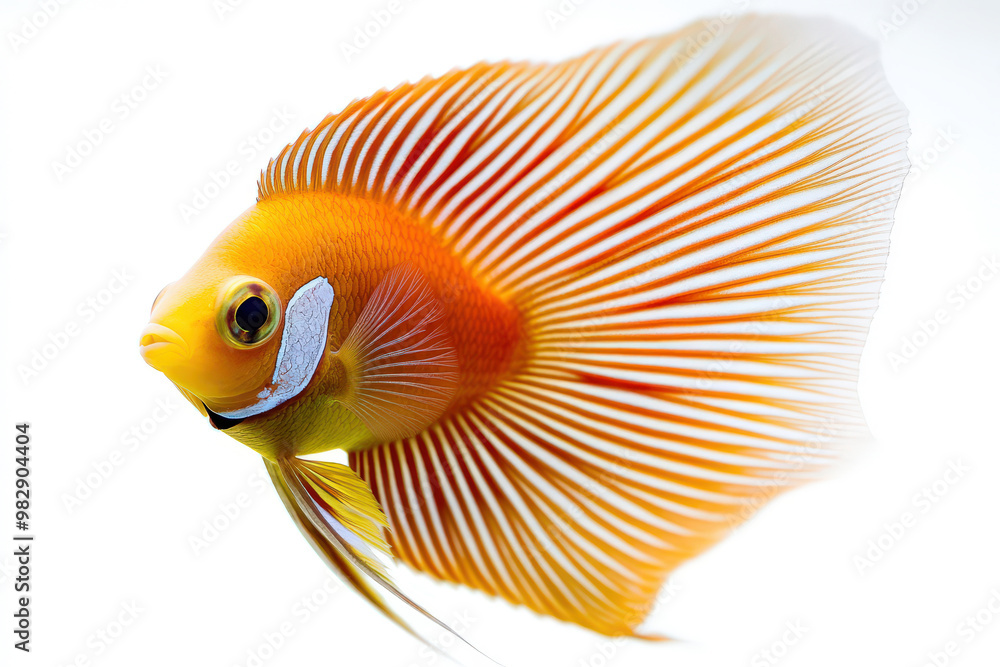 Fototapeta premium Orange and White Angelfish with Striped Fins