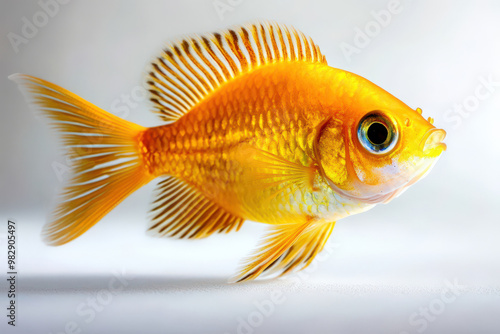 Goldfish Aquarium Fish Yellow Orange Fins Scales Isolated White Background