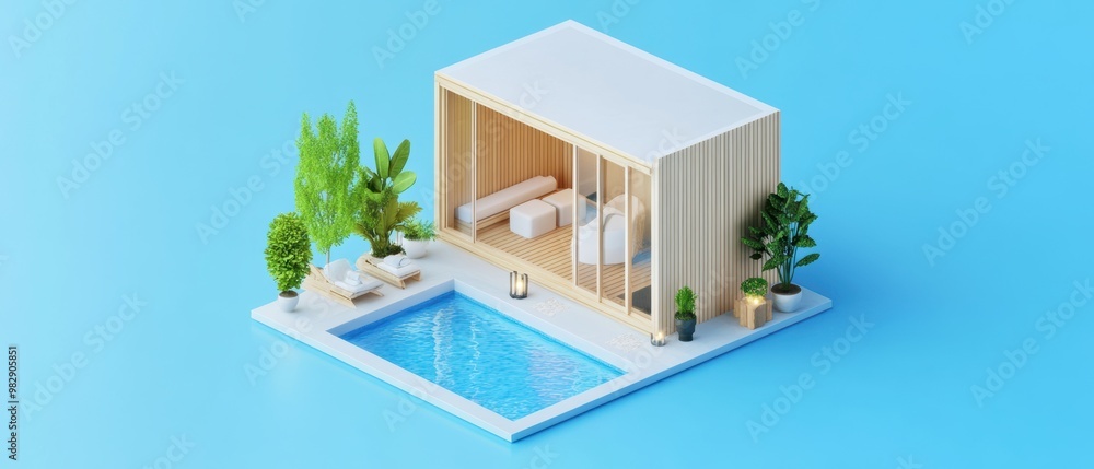 Modern minimalist house with pool and greenery Modern minimalist house with pool and greenery