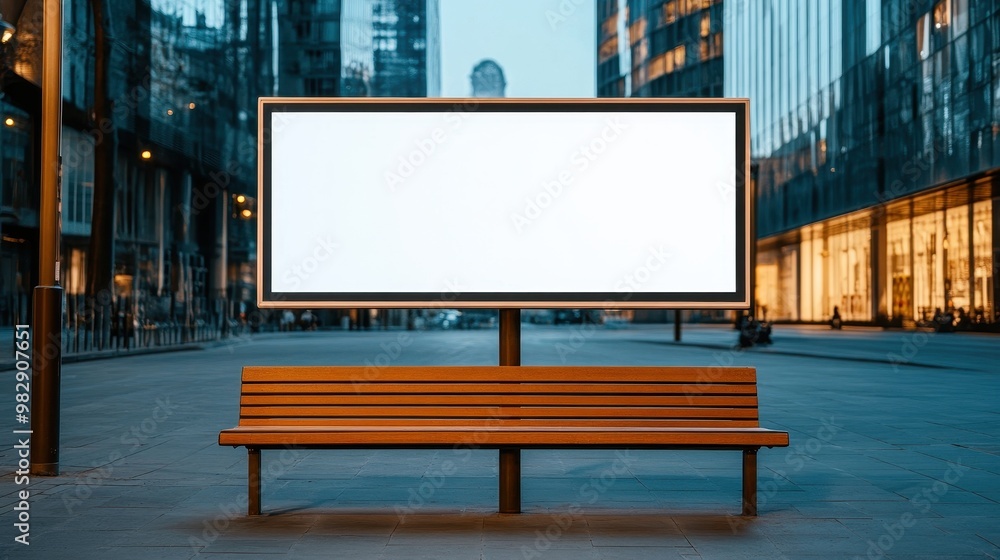 Empty Billboard on Urban Street with Wooden Bench