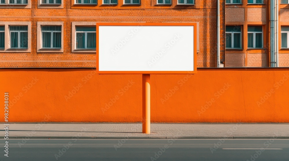 Bright Orange Wall with Blank Billboard in City Setting Bright Orange Wall with Blank Billboard in City Setting