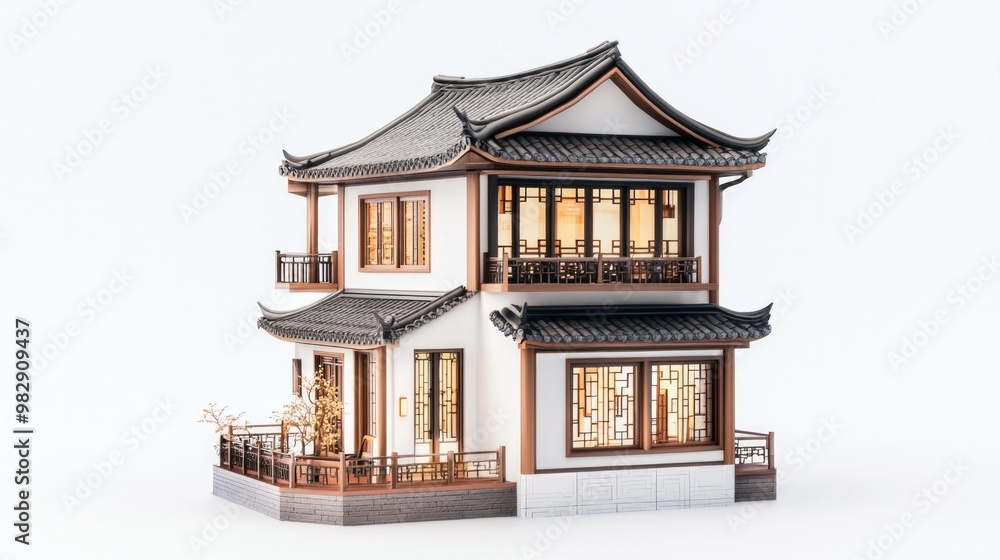 Adorable Chinese-style villa, 3D clay art technique, game-inspired architectural render, pristine white backdrop, high vantage point side view, detailed and charming design Adorable Chinese-style villa, 3D clay art technique, game-inspired architectural render, pristine white backdrop, high vantage point side view, detailed and charming design
