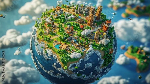 Fototapeta Naklejka Na Ścianę i Meble -  Overloaded Earth: A Cartoon Take on Environmental Crisis with Humor and Impact