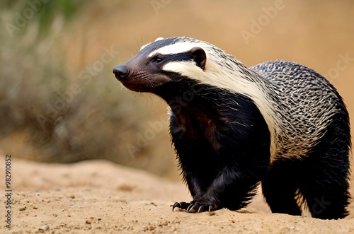 Beautiful sight of a honey badger in the forest photo