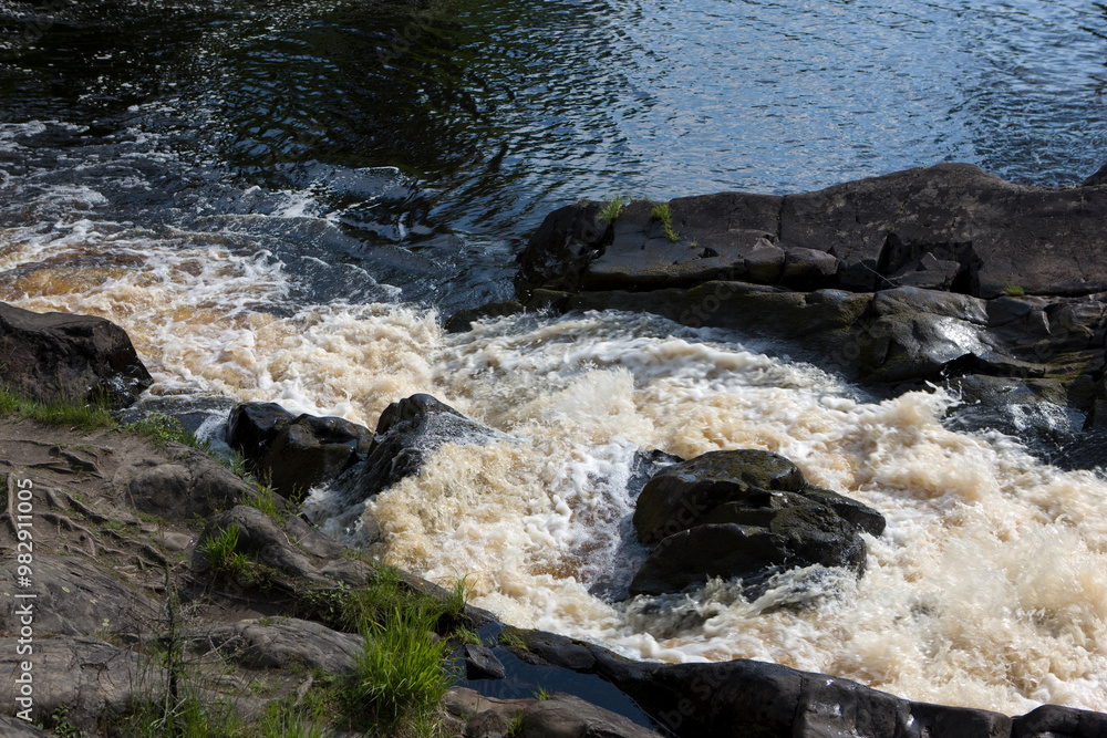Russia Karelia Ruskeala waterfalls on a sunny summer day Russia Karelia Ruskeala waterfalls on a sunny summer day