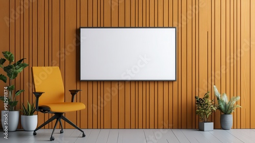 Modern Workspace with Orange Accent Wall and Chair