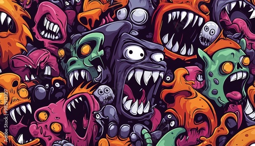 Colorful Monster Faces in Chaotic Design