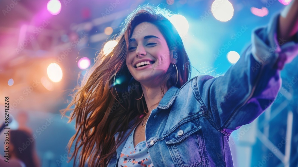beautiful young woman enjoying a concert beautiful young woman enjoying a concert