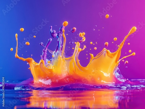 Craft a vibrant, wide-angle composition capturing neon paint splashes in mid-air blending harmoniously to illustrate the boundless power of creativity