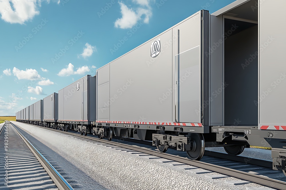 Obraz premium Cargo Train on Railroad Tracks with Open Container