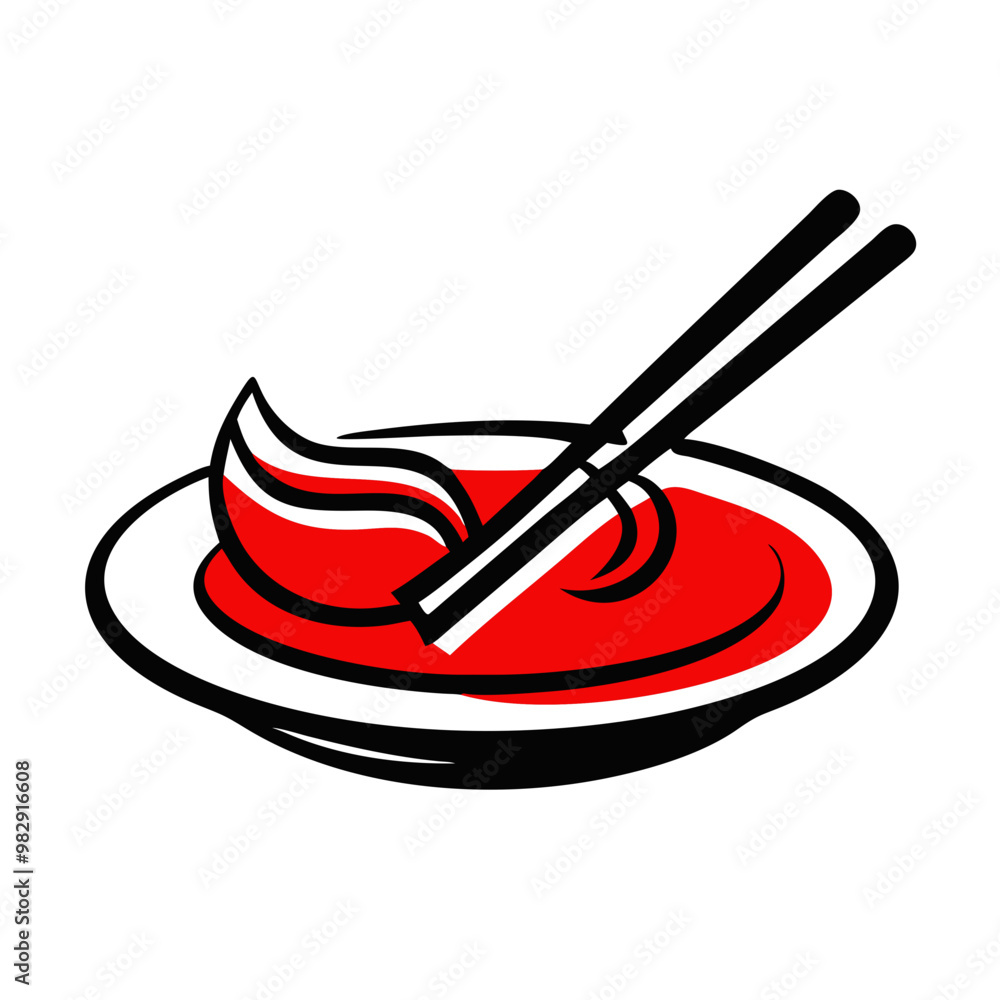 Plate with dumplings and red sauce, served with chopsticks for Asian cuisine concept Plate with dumplings and red sauce, served with chopsticks for Asian cuisine concept