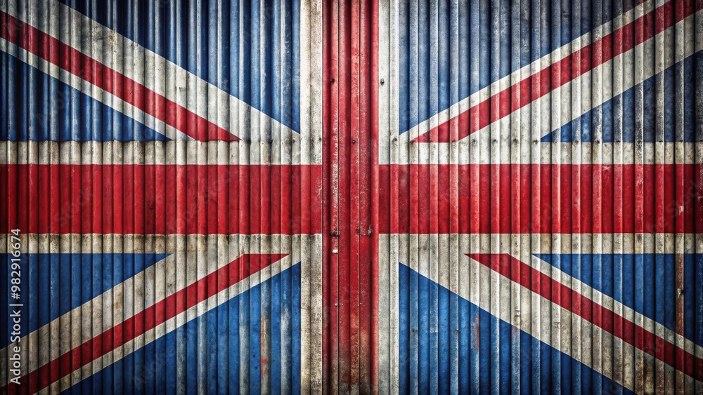 Fototapeta premium Union Jack flag made from corrugated iron material, patriotic British symbol texture background