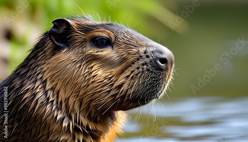 Capybara Relaxing at the River Banks Edge photo