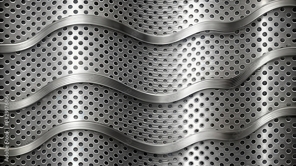 Abstract silver waves perforated metal texture background for design ...