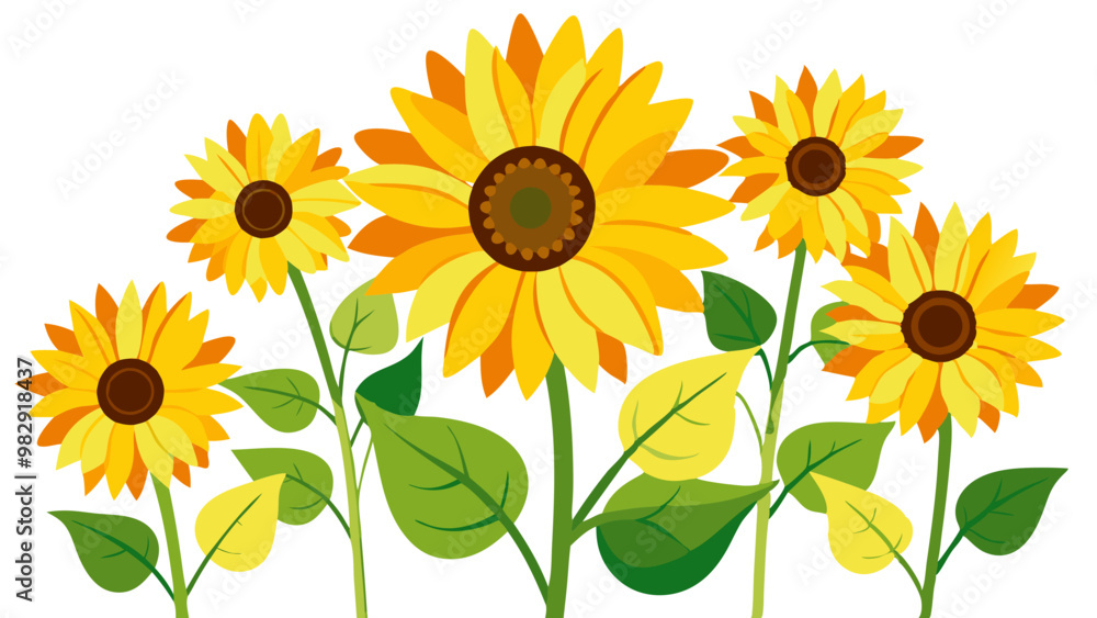 Yellow Sunflower Illustration with Vibrant Brown Center and Fresh Green Leaves - Ideal for Summer and Gardening Themes Yellow Sunflower Illustration with Vibrant Brown Center and Fresh Green Leaves - Ideal for Summer and Gardening Themes