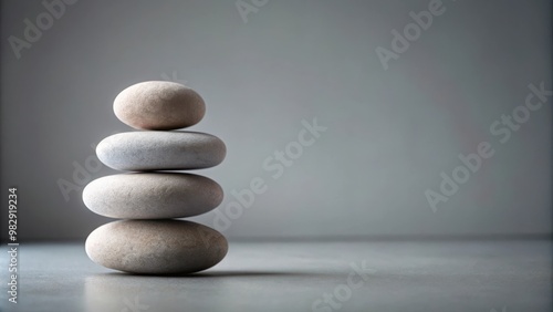 Tranquil Zen Balance Pebbles Stacked on Grey Background Meditation Minimalist Photo