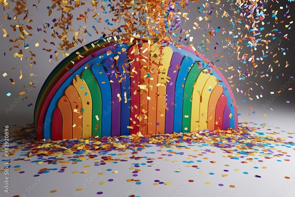 Obraz premium Vibrant 3D Rainbow Confetti Shower for Festive Celebrations and Joyful Moments