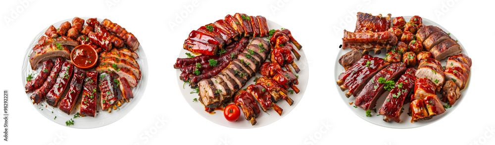 Set of barbecue dish isolated on transparent background or white background, grilled Cutout PNG Set of barbecue dish isolated on transparent background or white background, grilled Cutout PNG