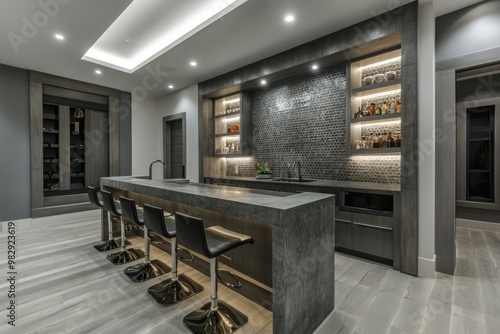 Wallpaper Mural Sleek Modern Kitchen Design with Luxury Bar in Contemporary Grey Interior Torontodigital.ca