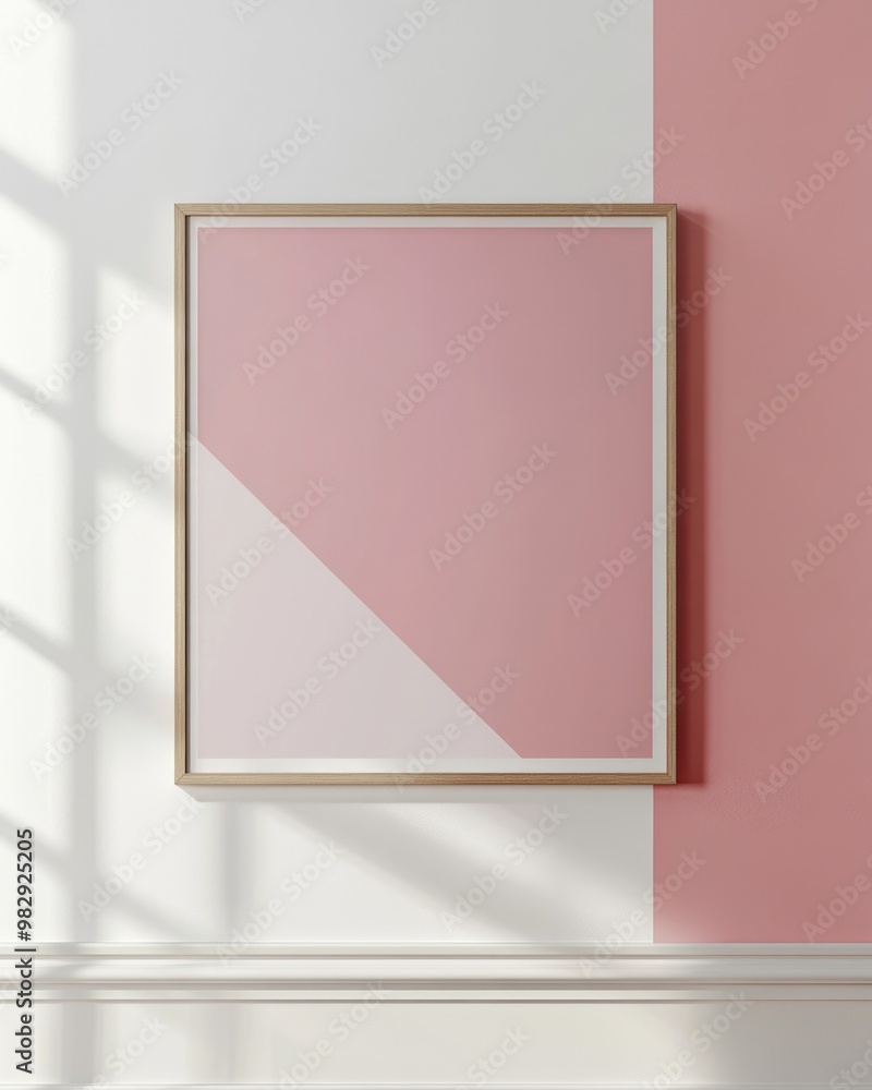 Mockup Poster Frame Close-Up on White and Pastel Pink Wall, 3D Render with Childcare Center Design Mockup Poster Frame Close-Up on White and Pastel Pink Wall, 3D Render with Childcare Center Design