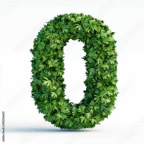 3D number 0 with parsley texture realistic modern design, soft lighting, white background. 
