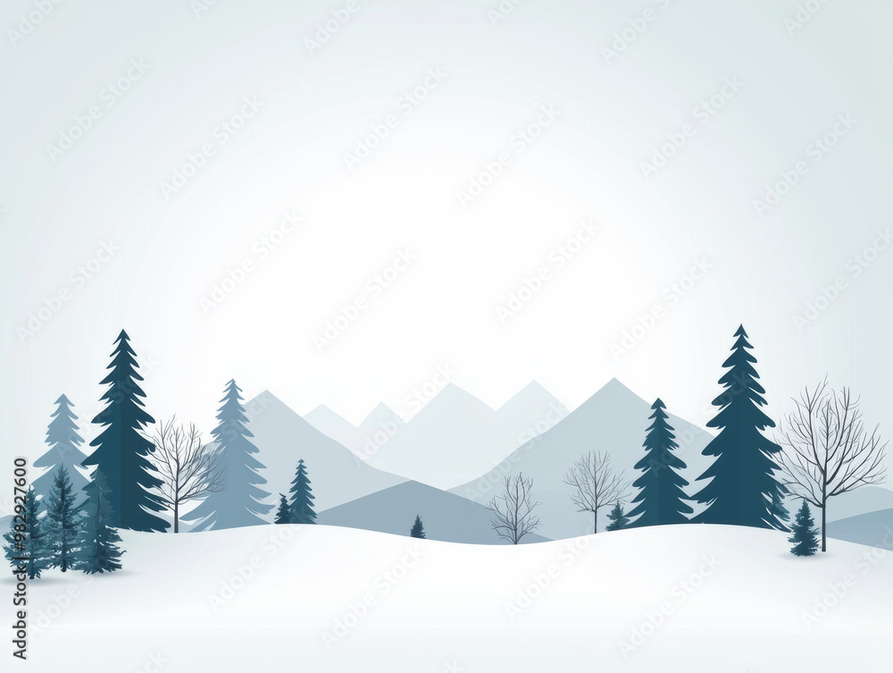 Fototapeta premium A serene winter landscape featuring snow covered trees and mountains under soft sunlight. tranquil scene evokes sense of calm and beauty in nature