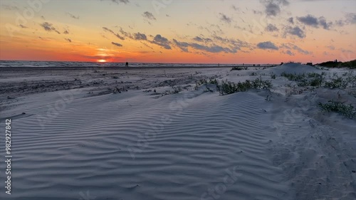 Sunset on the Beach of the Baltic Sea on a Windy Day, Strong Wind Carrying Sand