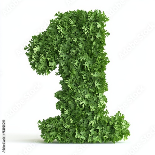 3D number 1 with parsley texture realistic modern design, soft lighting, white background.