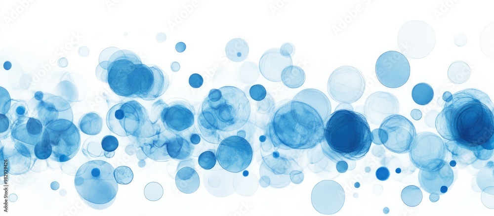 Abstract map filled with varying sizes of blue circles set against a clean white background Abstract map filled with varying sizes of blue circles set against a clean white background