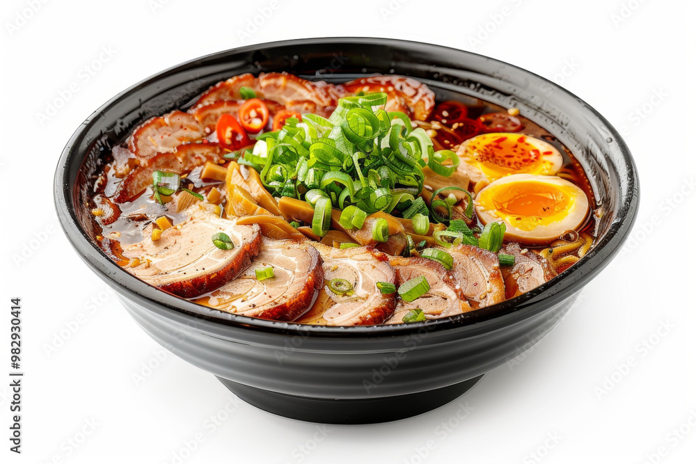 A bowl of Japanese miso ramen with pork slicesminimalist design, hyper realistic, isolated on A bowl of Japanese miso ramen with pork slicesminimalist design, hyper realistic, isolated on