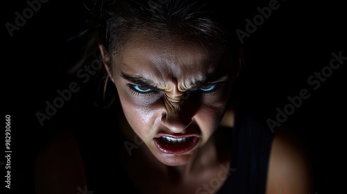 Intense Expression of Anger in Dramatic Lighting